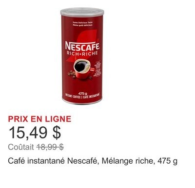 Café instantané Nescafé, Mélange riche, 475 g