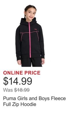 Puma Girls and Boys Fleece Full Zip Hoodie