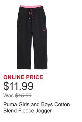 Puma Girls and Boys Cotton Blend Fleece Jogger