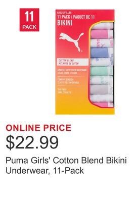 Puma Girls' Cotton Blend Bikini Underwear, 11-P…