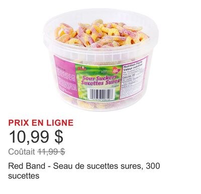 Red Band - Seau de sucettes sures, 300 sucettes