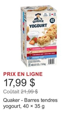 Quaker - Barres tendres yogourt, 40 × 35 g