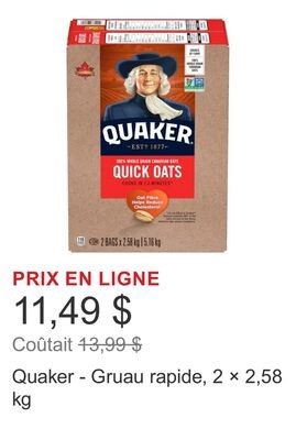 Quaker - Gruau rapide, 2 × 2,58 kg