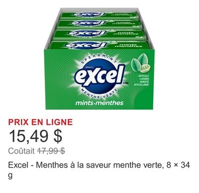 Excel - Menthes à la saveur menthe verte, 8 × 3…