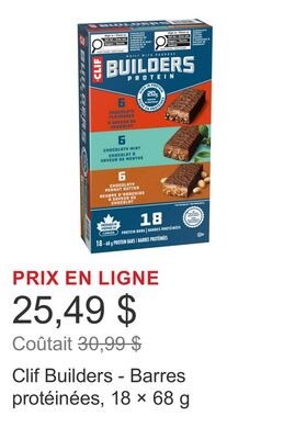 Clif Builders - Barres protéinées, 18 × 68 g