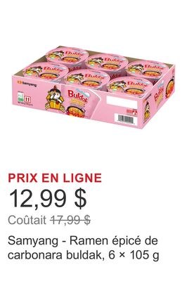 Samyang - Ramen épicé de carbonara buldak, 6 × …