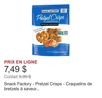 Snack Factory - Pretzel Crisps - Craquelins de …