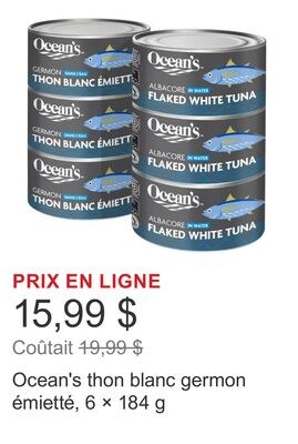 Ocean's thon blanc germon émietté, 6 × 184 g