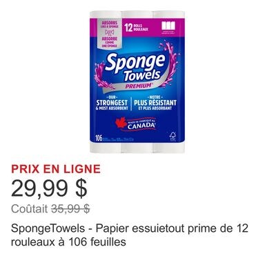 SpongeTowels - Papier essuietout prime de 12 ro…