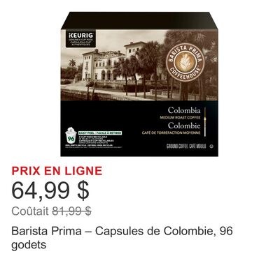 Barista Prima – Capsules de Colombie, 96 godets