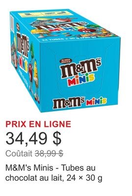 M&M's Minis - Tubes au chocolat au lait, 24 × 3…