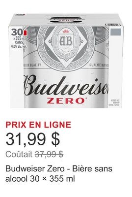 Budweiser Zero - Bière sans alcool 30 × 355 ml