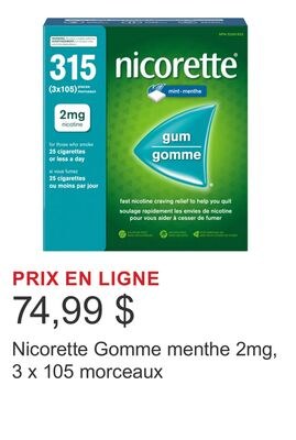 Nicorette Gomme menthe 2mg, 3 x 105 morceaux