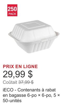 iECO - Contenants à rabat en bagasse 6-po × 6-p…