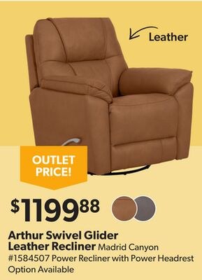 Arthur Swivel Glider Leather Recliner Madrid Ca…