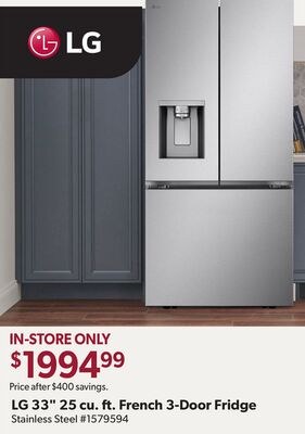 LG 33" 25 cu. ft. French 3-Door Fridge