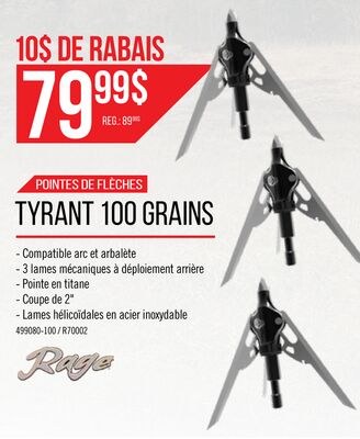Pointes de chasse Tyrant 100 grains - Rage