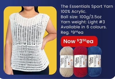 THE ESSENTIALS SPORT YARN 100% ACRYLIC.