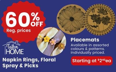 NAPKIN RINGS, FLORAL SPRAY & PICKS PLACE MATS