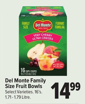 Del Monte Family Size Fruit Bowls