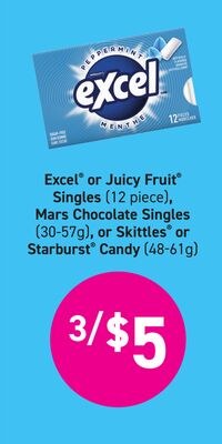 Excel® or Juicy Fruit® Singles (12 piece), Mars…