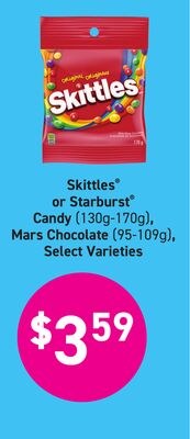 Skittles® or Starburst® Candy (130g-170g), Mars…