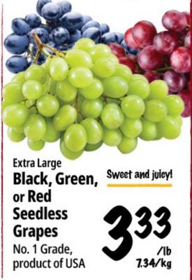 Black, Green, or Red Seedless Grapes