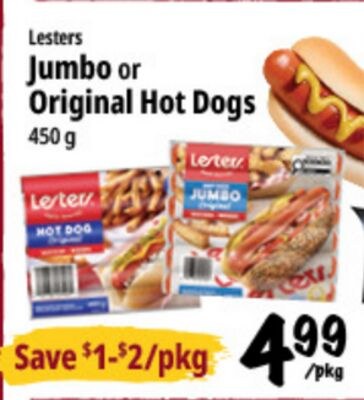Lesters Jumbo or Original Hot Dogs
