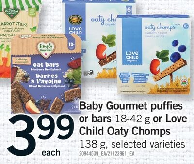 BABY GOURMET PUFFIES OR BARS, 18-42 G OR LOVE C…