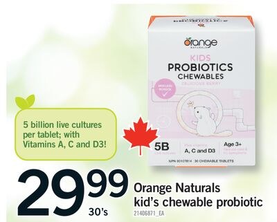 Orange Naturals kid's chewable probiotic, 30'S
