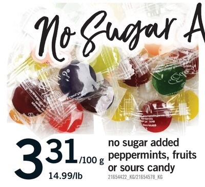 NO SUGAR ADDED PEPPERMINTS, FRUITS OR SOURS CAN…