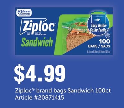 ZIPLOC® BRAND BAGS SANDWICH, 100CT