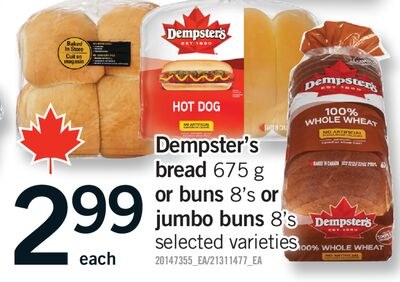 DEMPSTER'S BREAD, 675 G OR BUNS, 8'S OR JUMBO B…
