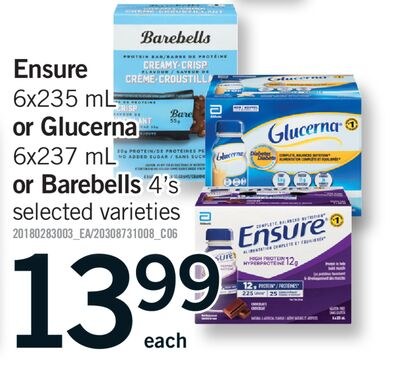 ENSURE, 6X235 ML OR GLUCERNA, 6X237 ML OR BAREB…