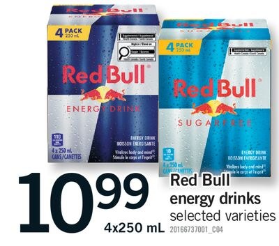 RED BULL ENERGY DRINKS, 4x250 mL