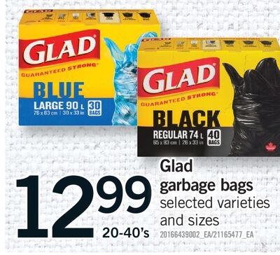 GLAD GARBAGE BAGS, 20-40'S