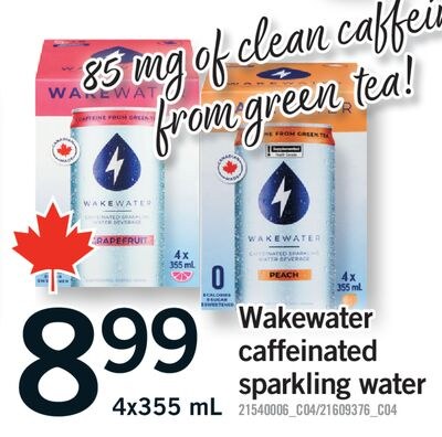 WAKEWATER CAFFEINATED SPARKLING WATER, 4x355 mL