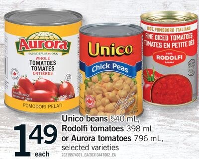 UNICO BEANS, 540 ML, RODOLFI TOMATOES, 398 ML O…