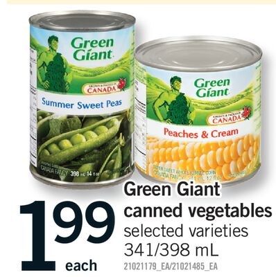 GREEN GIANT CANNED VEGETABLES, 341/398 ML