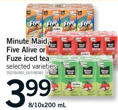 MINUTE MAID, FIVE ALIVE OR FUZE ICED TEA, 8/10x…