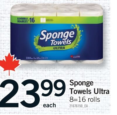 SPONGE TOWELS ULTRA, 8-16 ROLLS