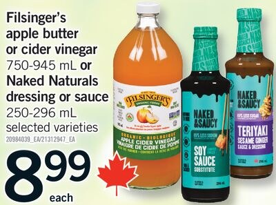 FILSINGER'S APPLE BUTTER OR CIDER VINEGAR, 750-…
