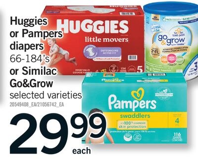 HUGGIES OR PAMPERS DIAPERS, 66-184'S OR SIMILAC…