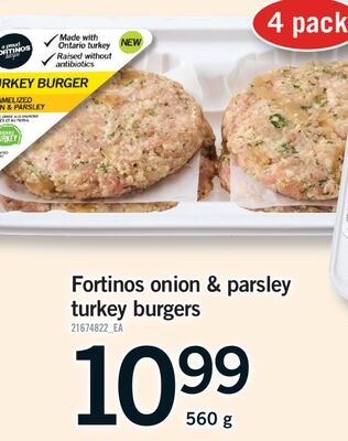 FORTINOS ONION & PARSLEY TURKEY BURGERS, 560 G