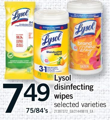 LYSOL DISINFECTING WIPES, 75/84'S