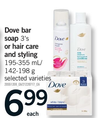 DOVE BAR SOAP, 3'S OR HAIR CARE AND STYLING, 19…