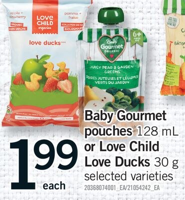 BABY GOURMET POUCHES, 128 ML OR LOVE CHILD LOVE…
