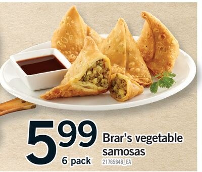 BRAR'S VEGETABLE SAMOSAS, 6 PACK