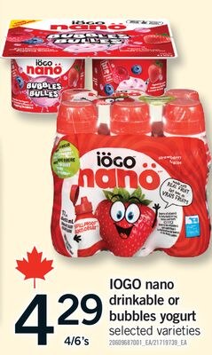 IOGO NANO DRINKABLE OR BUBBLES YOGURT, 4/6'S