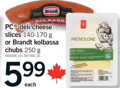 PC® DELI CHEESE SLICES, 140-170 G OR BRANDT KOL…
